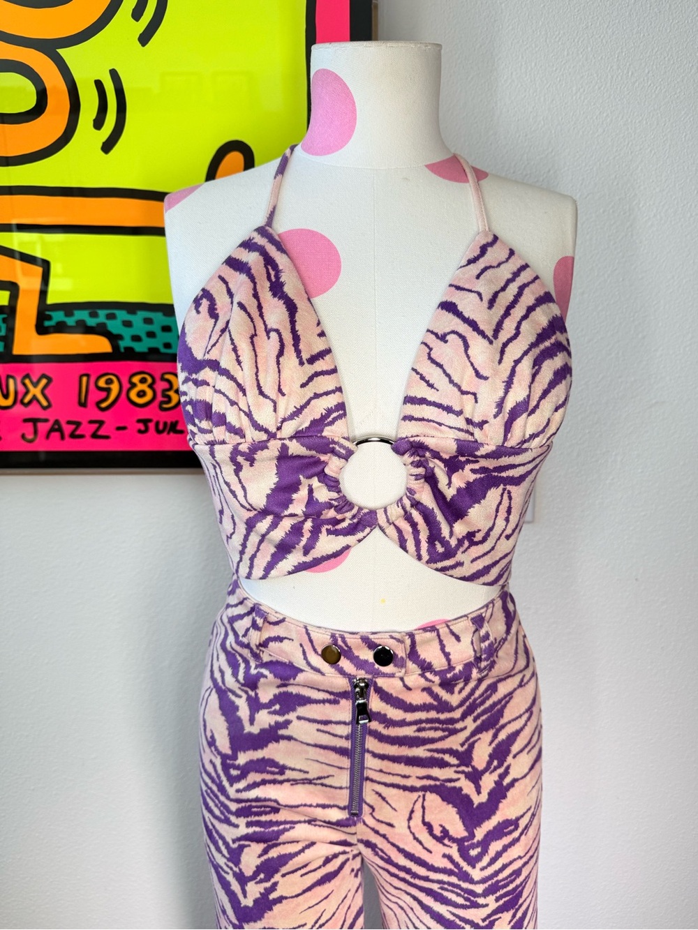 I.AM.GIA Kiki Purple Zebra Halter Top & Pants Set Size Small Pants Medium Top - Picture 3 of 15